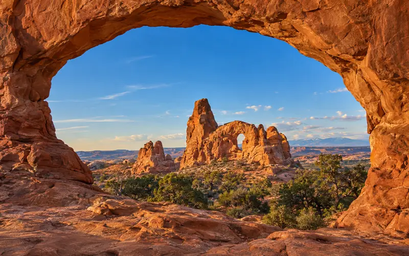 Turret Arch framed by the opening of North Window