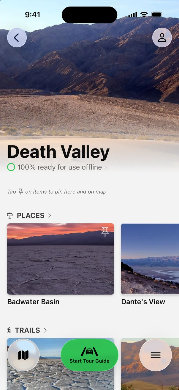 Parkwolf’s Death Valley page showing 100% ready for use offline