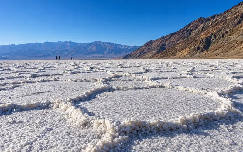 White salt polygons stretching across Badwater Basin