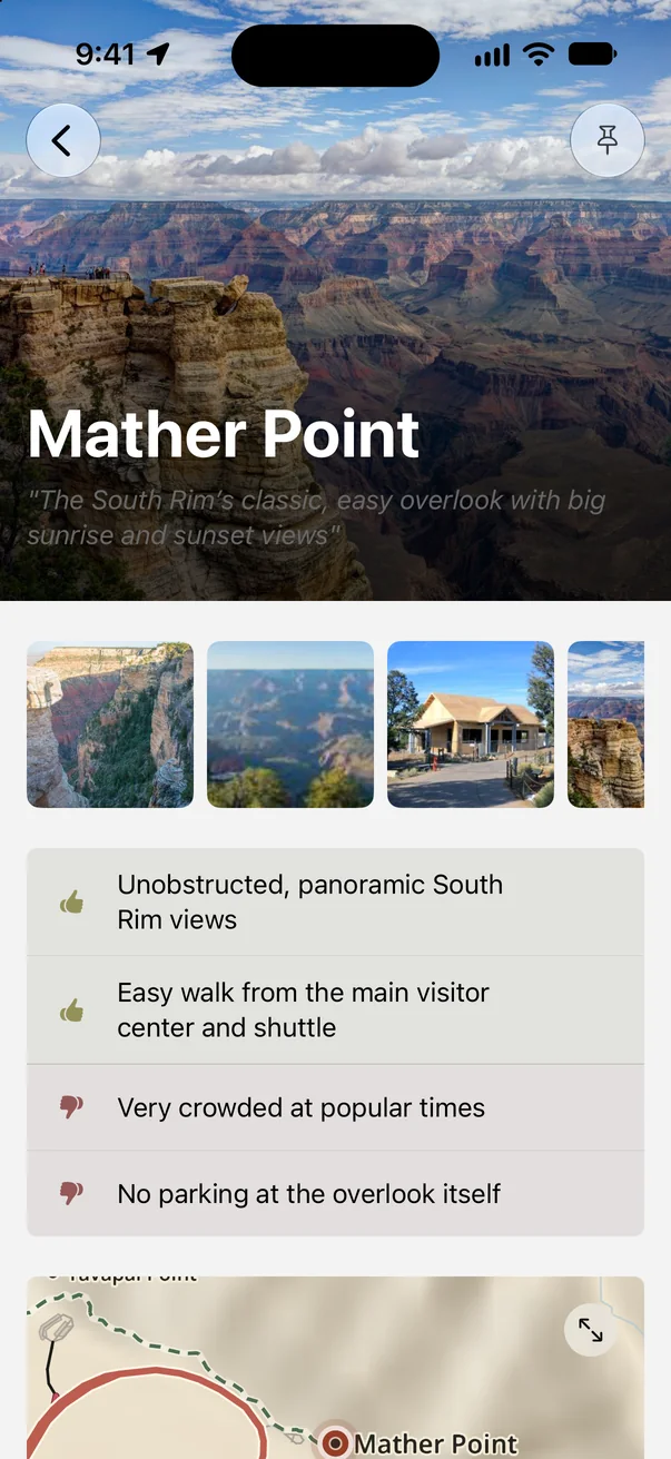 Mather Point in Parkwolf with pros and cons, including the crowds and no parking at the overlook